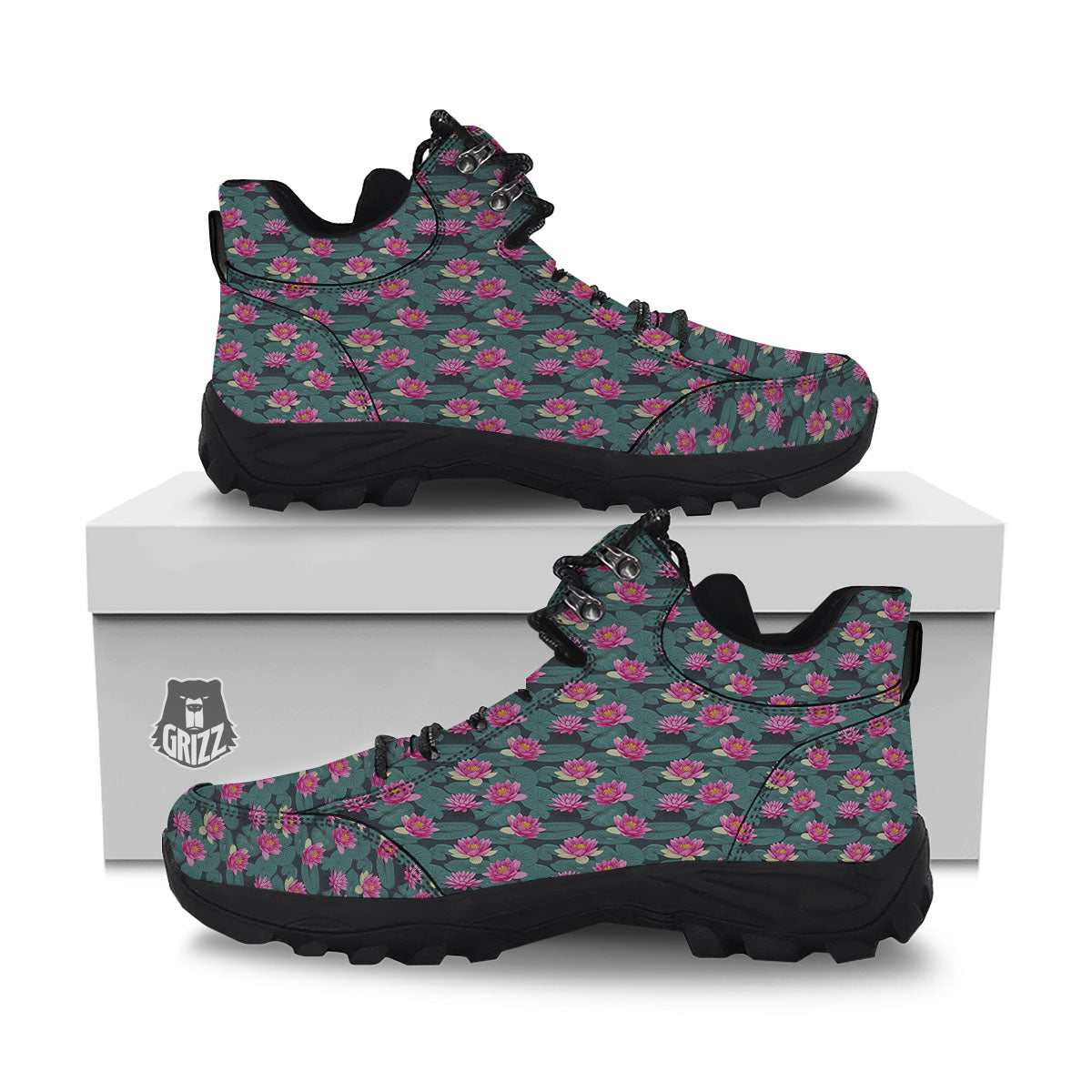 Lotus Hot Pink Print Pattern Hiking Shoes-grizzshop