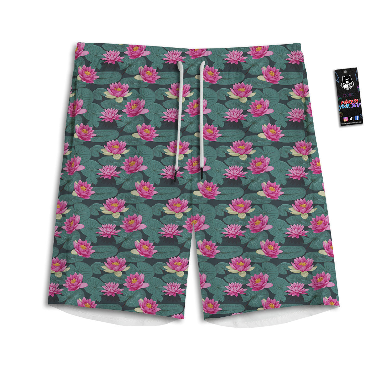 Lotus Hot Pink Print Pattern Men's Athletic Shorts