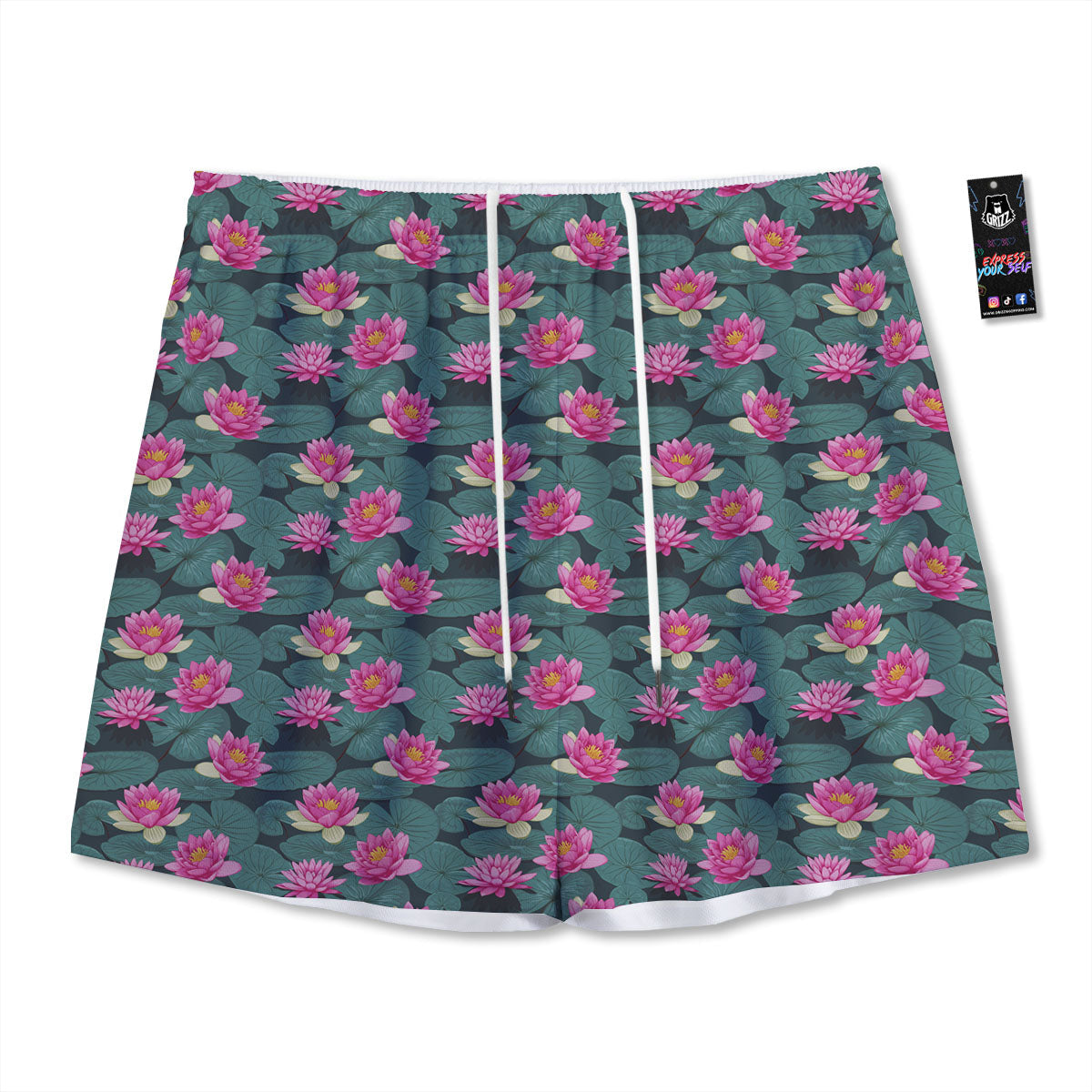 Lotus Hot Pink Print Pattern Mesh Shorts
