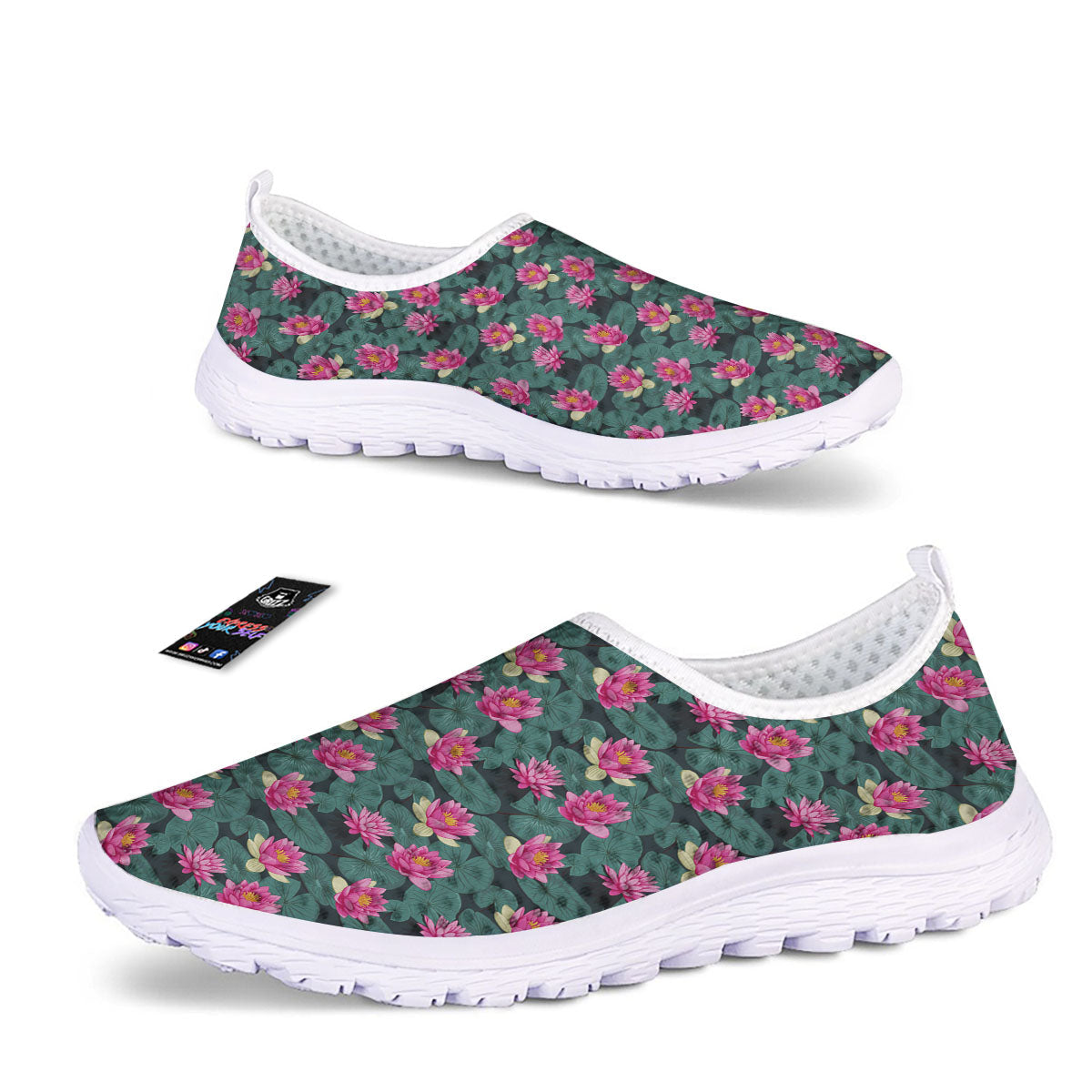 Lotus Hot Pink Print Pattern Nurse Shoes-grizzshop