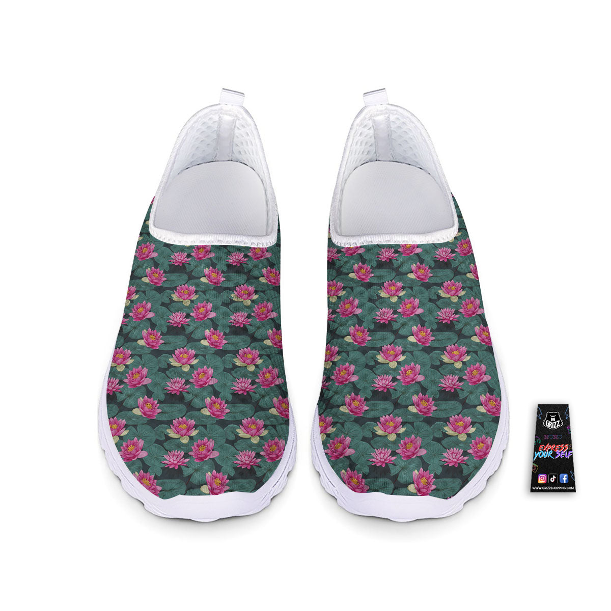 Lotus Hot Pink Print Pattern Nurse Shoes-grizzshop