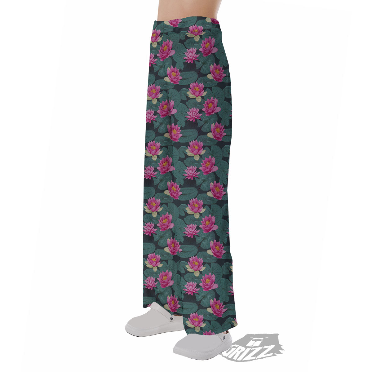 Lotus Hot Pink Print Pattern Pajama Pants-grizzshop
