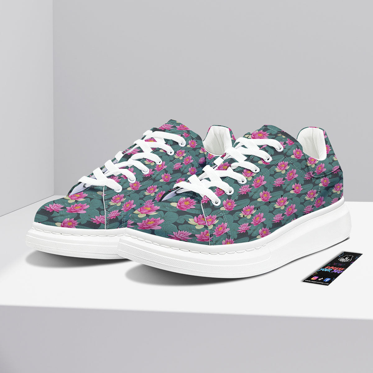 Lotus Hot Pink Print Pattern Platform Shoes-grizzshop