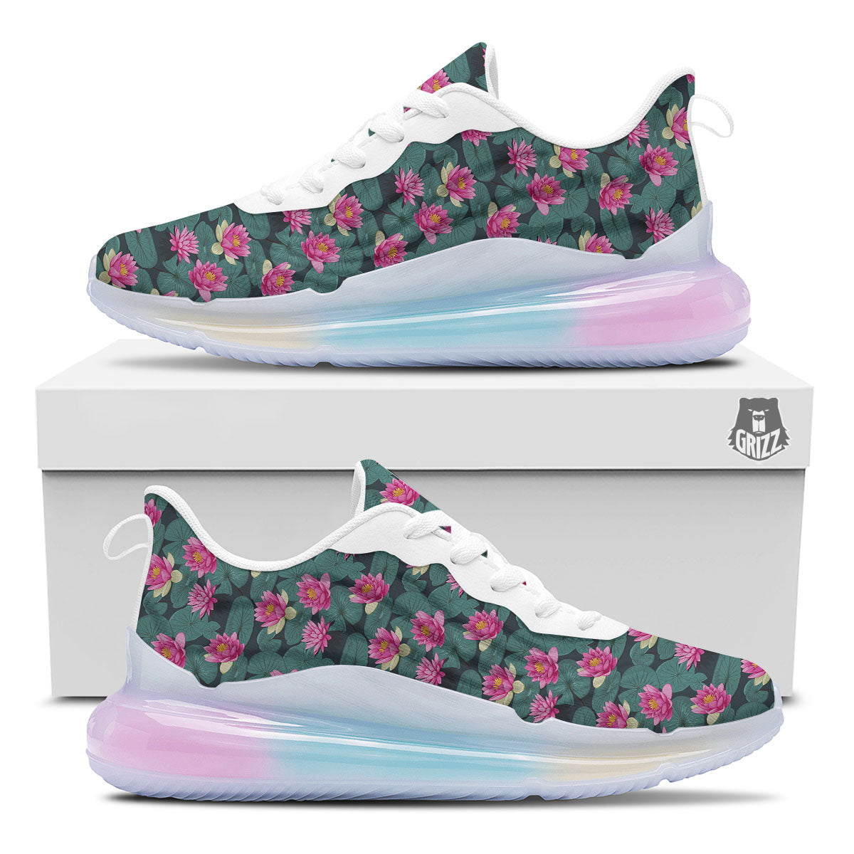 Lotus Hot Pink Print Pattern Running Sneakers-grizzshop
