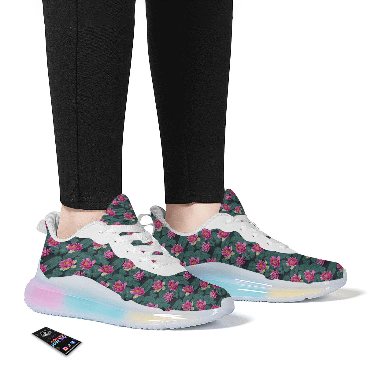 Lotus Hot Pink Print Pattern Running Sneakers-grizzshop