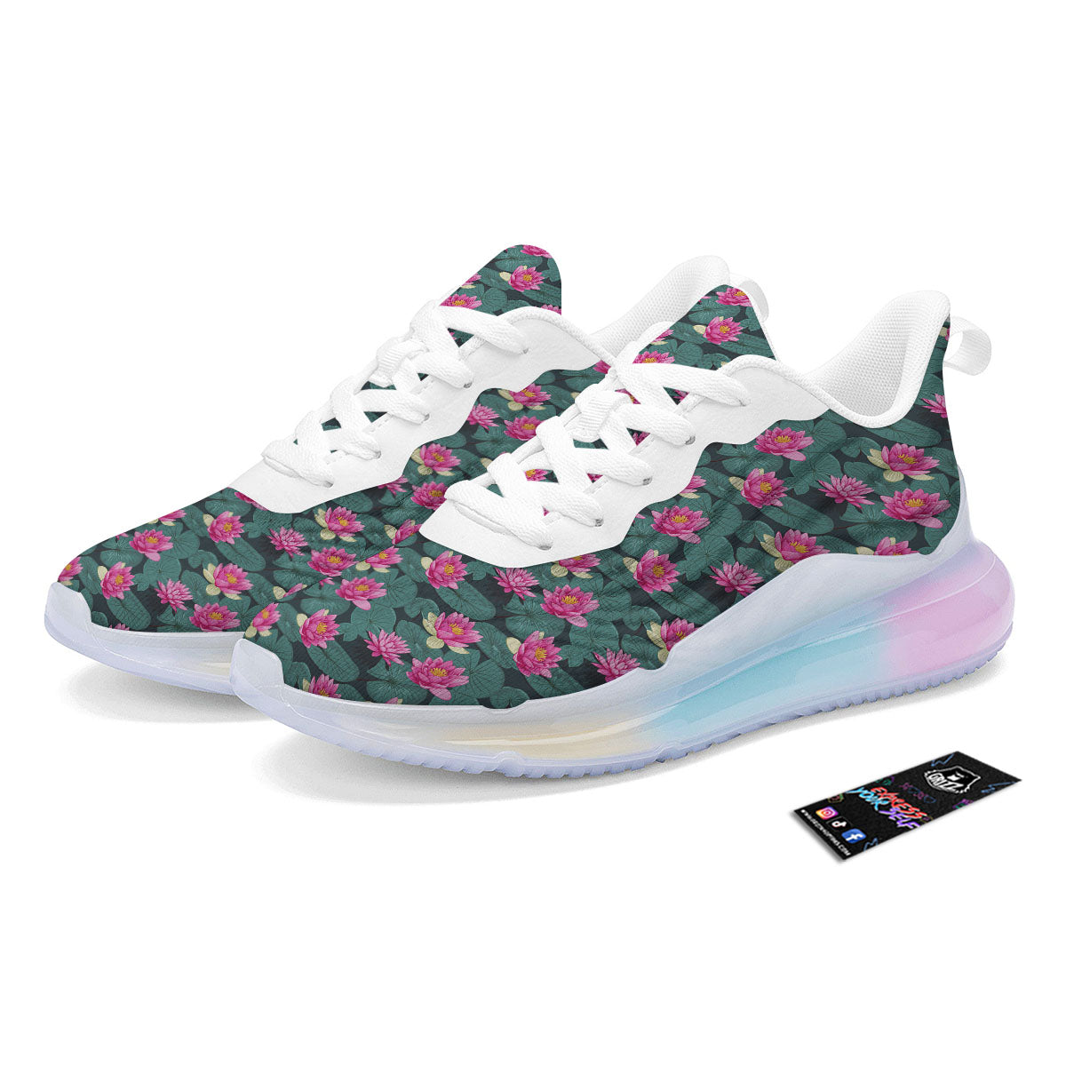 Lotus Hot Pink Print Pattern Running Sneakers-grizzshop