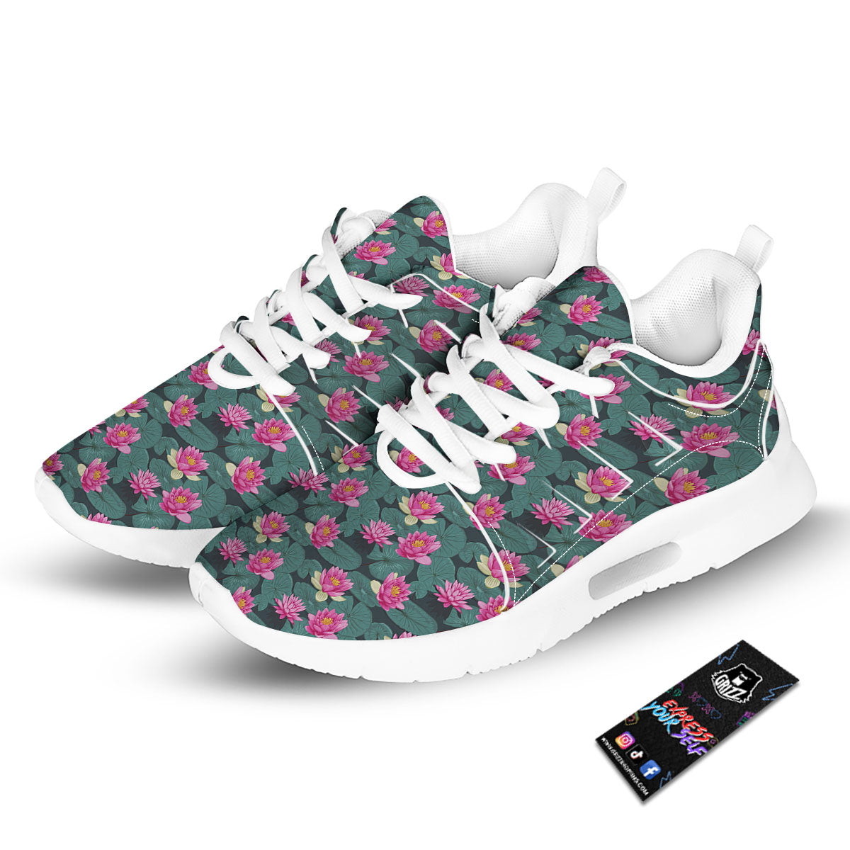 Lotus Hot Pink Print Pattern Tennis Shoes-grizzshop