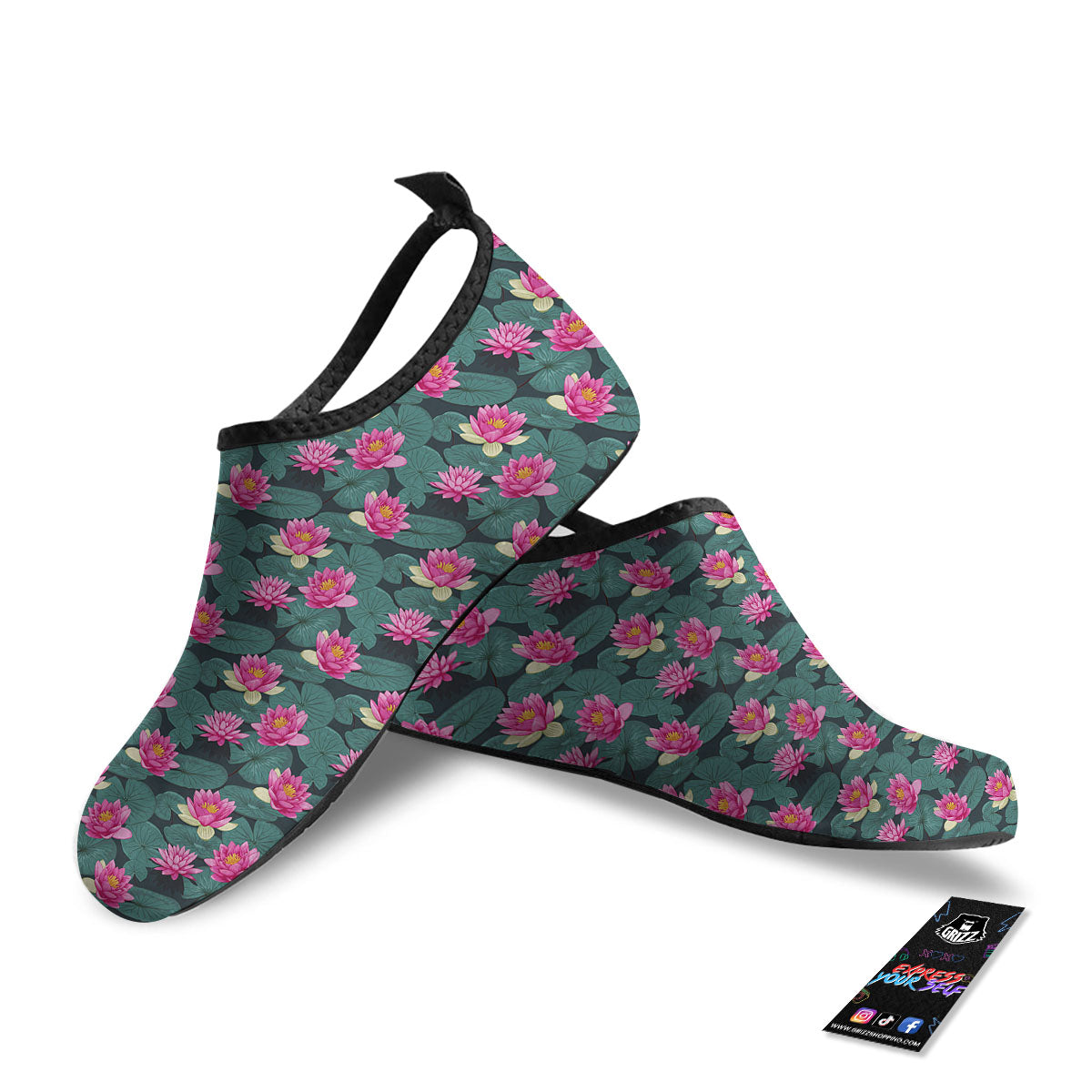 Lotus Hot Pink Print Pattern Water Shoes-grizzshop