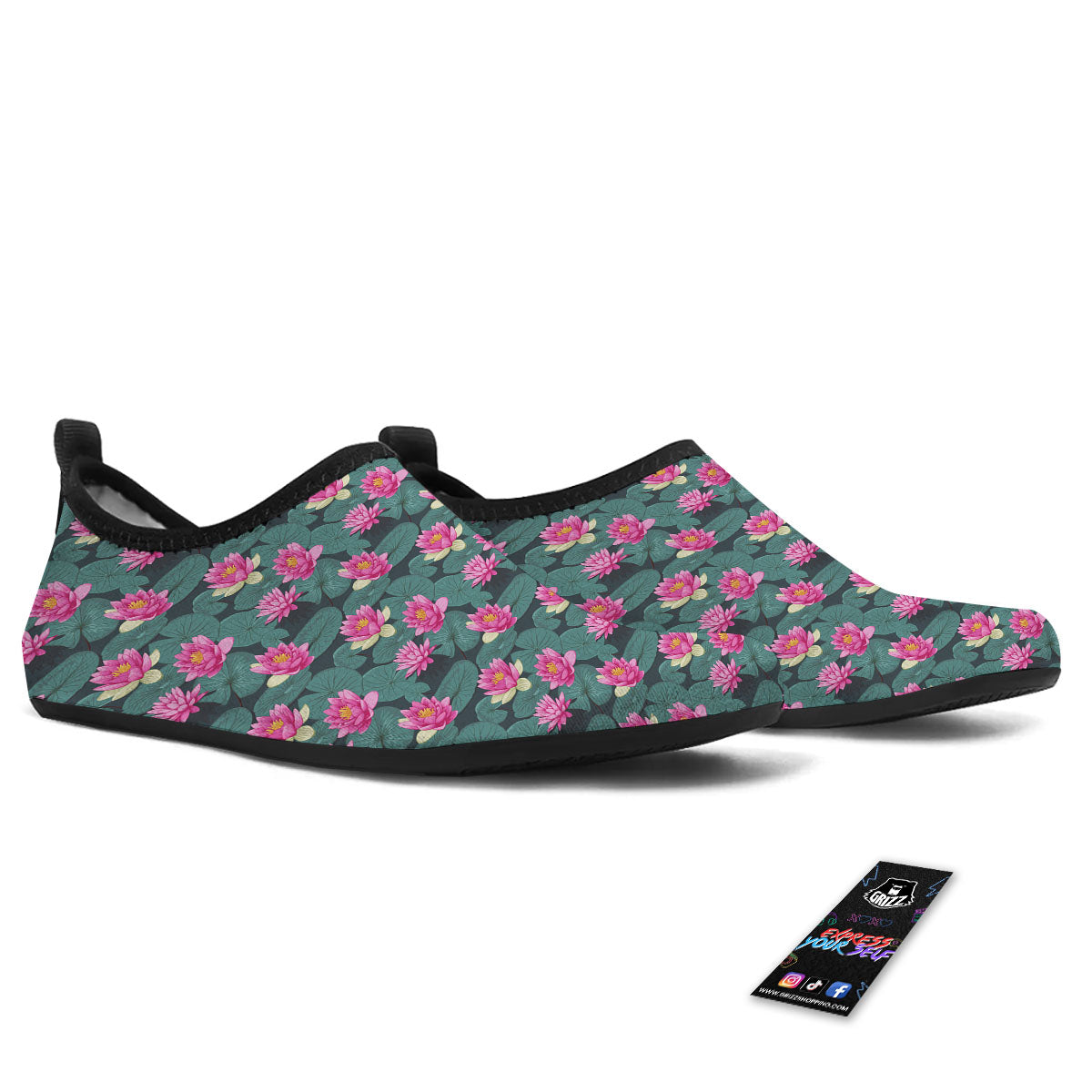 Lotus Hot Pink Print Pattern Water Shoes-grizzshop