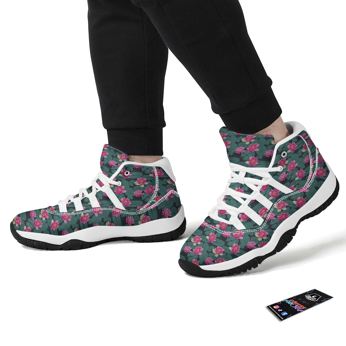 Lotus Hot Pink Print Pattern White Bball Shoes-grizzshop
