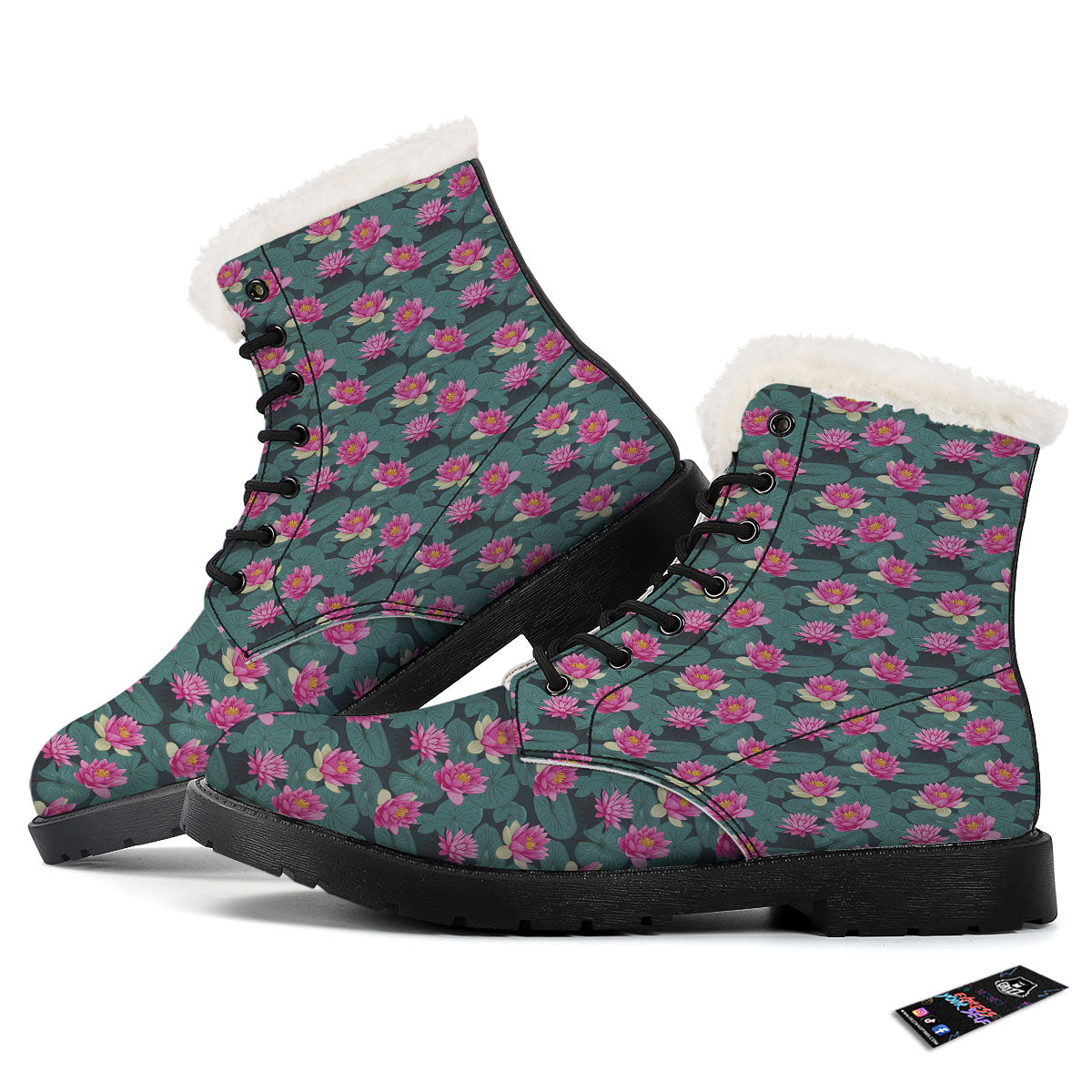 Lotus Hot Pink Print Pattern Winter Boots-grizzshop