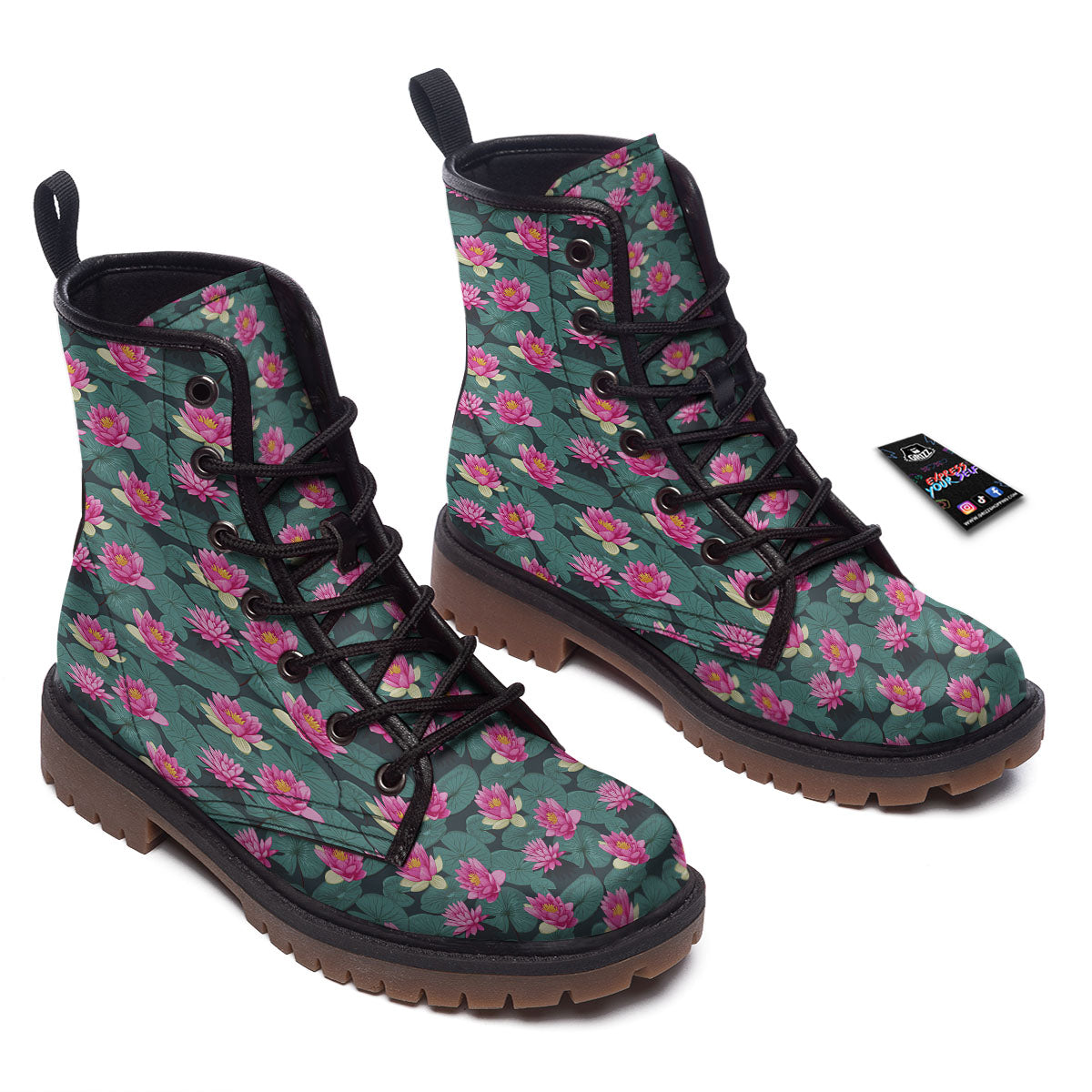 Lotus Hot Pink Print Pattern Work Boots-grizzshop