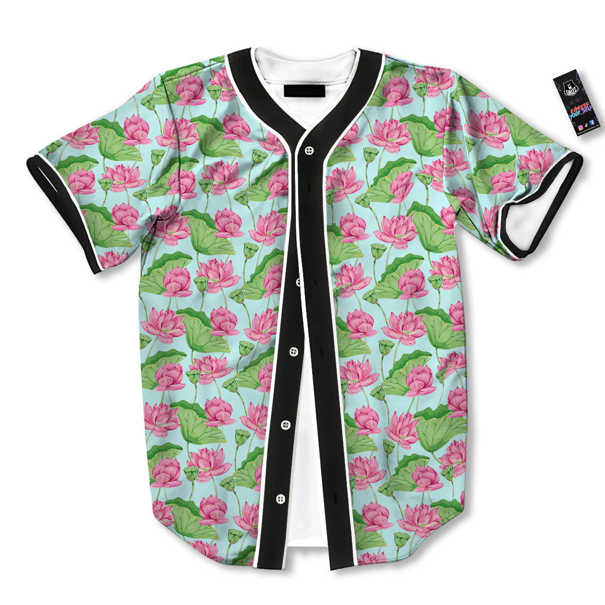 Lotus Leaf And Flower On The Water Print Pattern Baseball Jersey-grizzshop