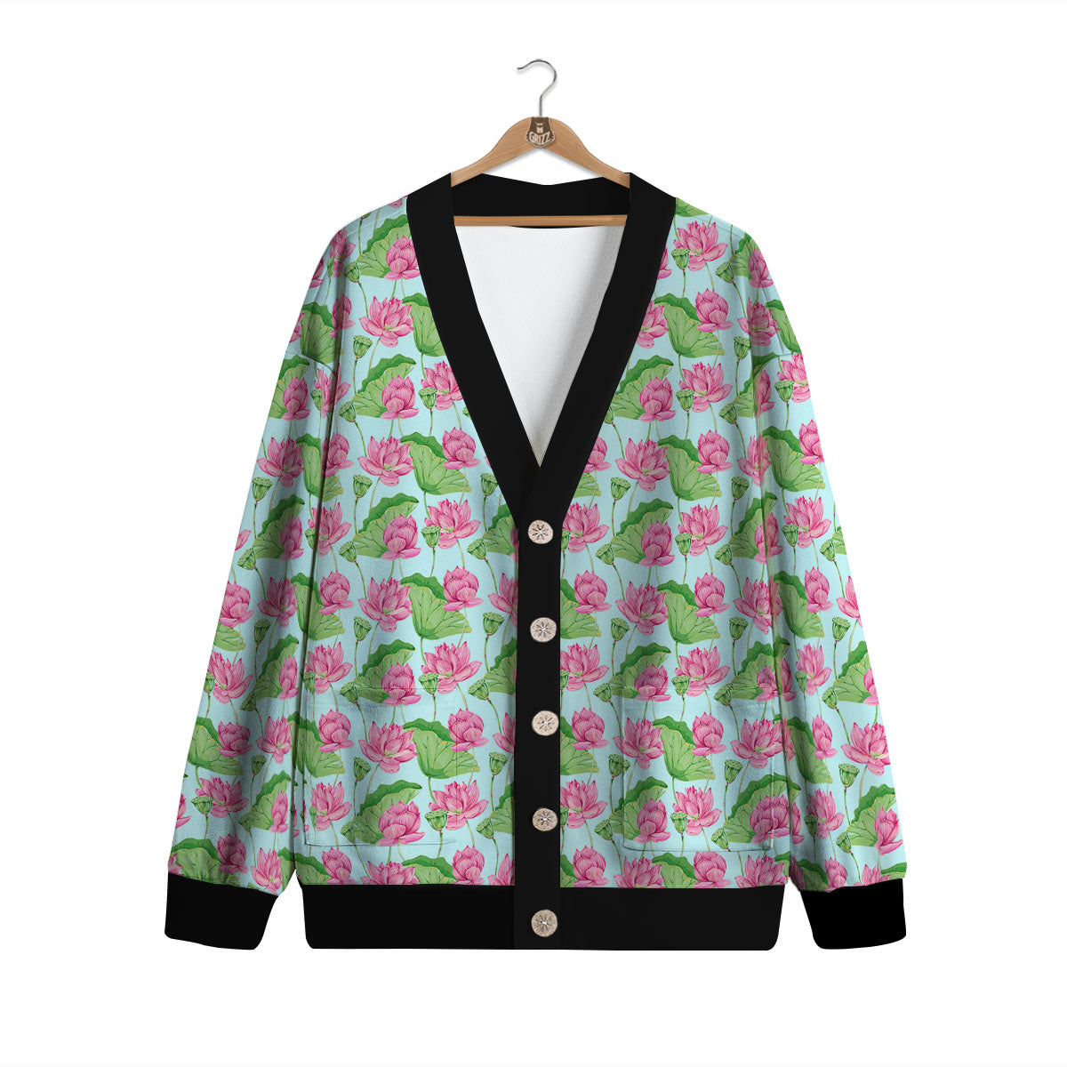 Lotus Leaf And Flower On The Water Print Pattern Cardigan-grizzshop