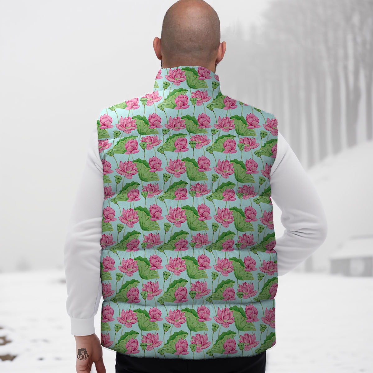 Lotus Leaf And Flower On The Water Print Pattern Down Vest