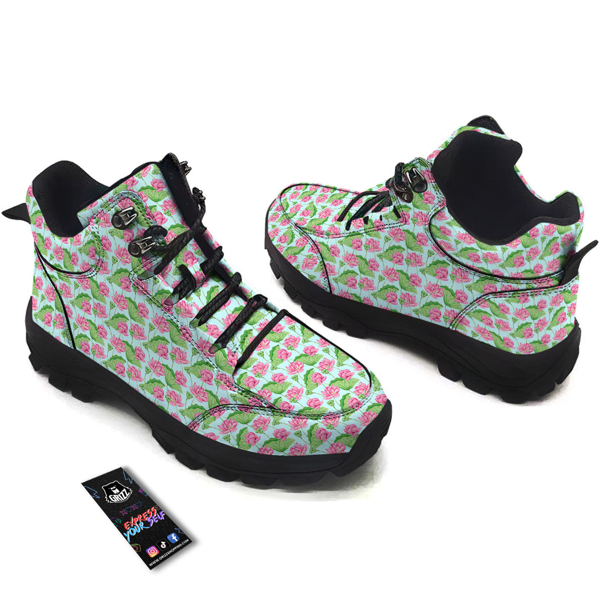 Lotus Leaf And Flower On The Water Print Pattern Hiking Shoes-grizzshop