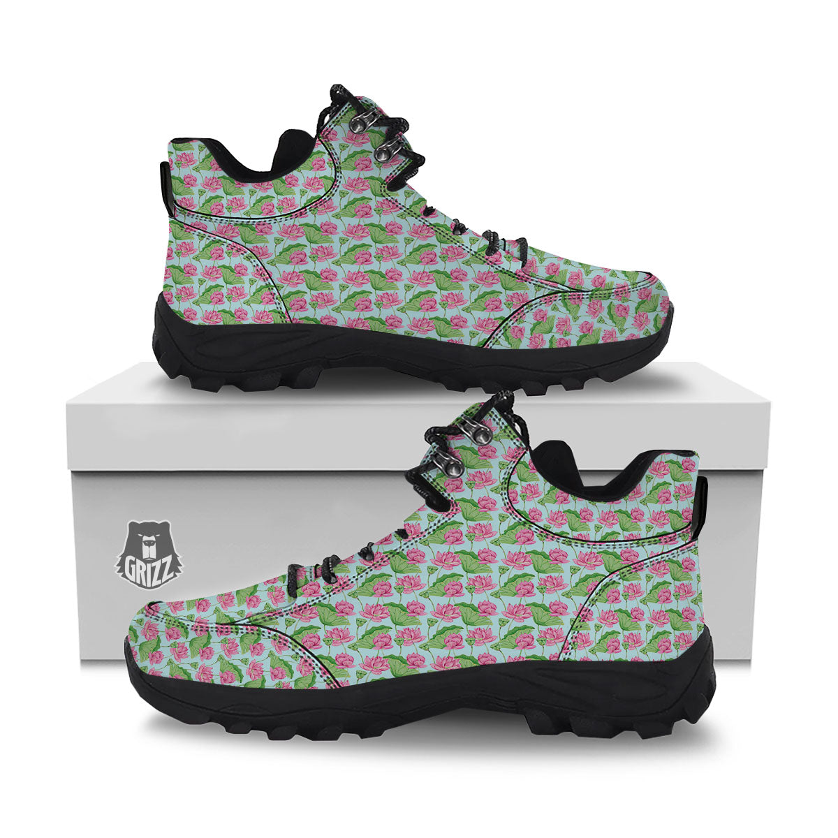 Lotus Leaf And Flower On The Water Print Pattern Hiking Shoes-grizzshop