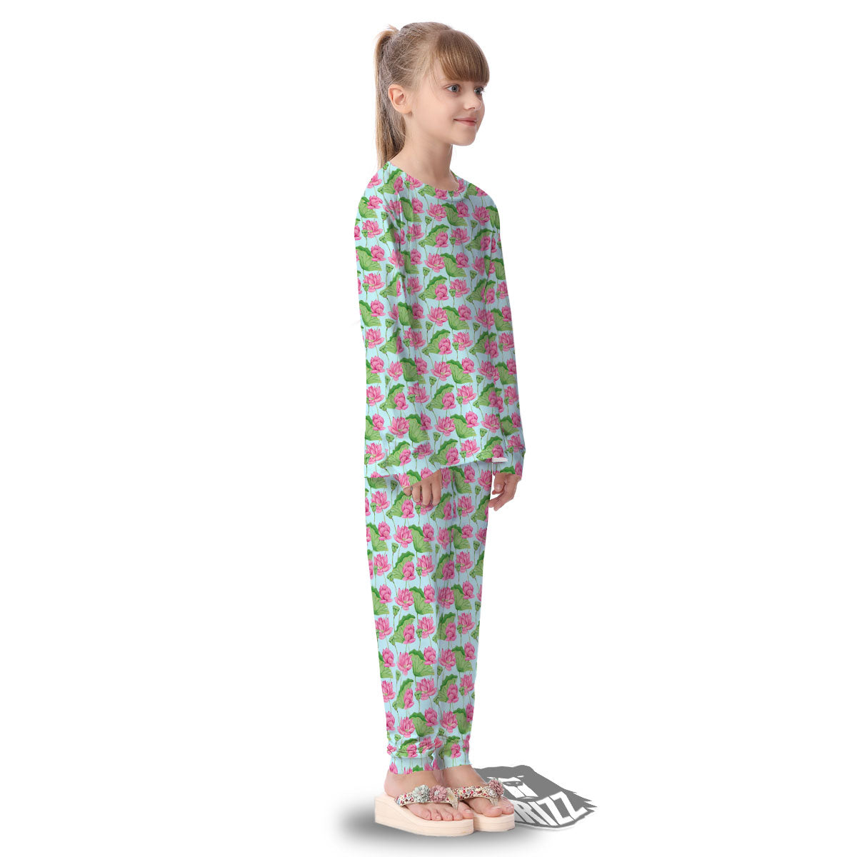 Lotus Leaf And Flower On The Water Print Pattern Kid's Pajamas-grizzshop