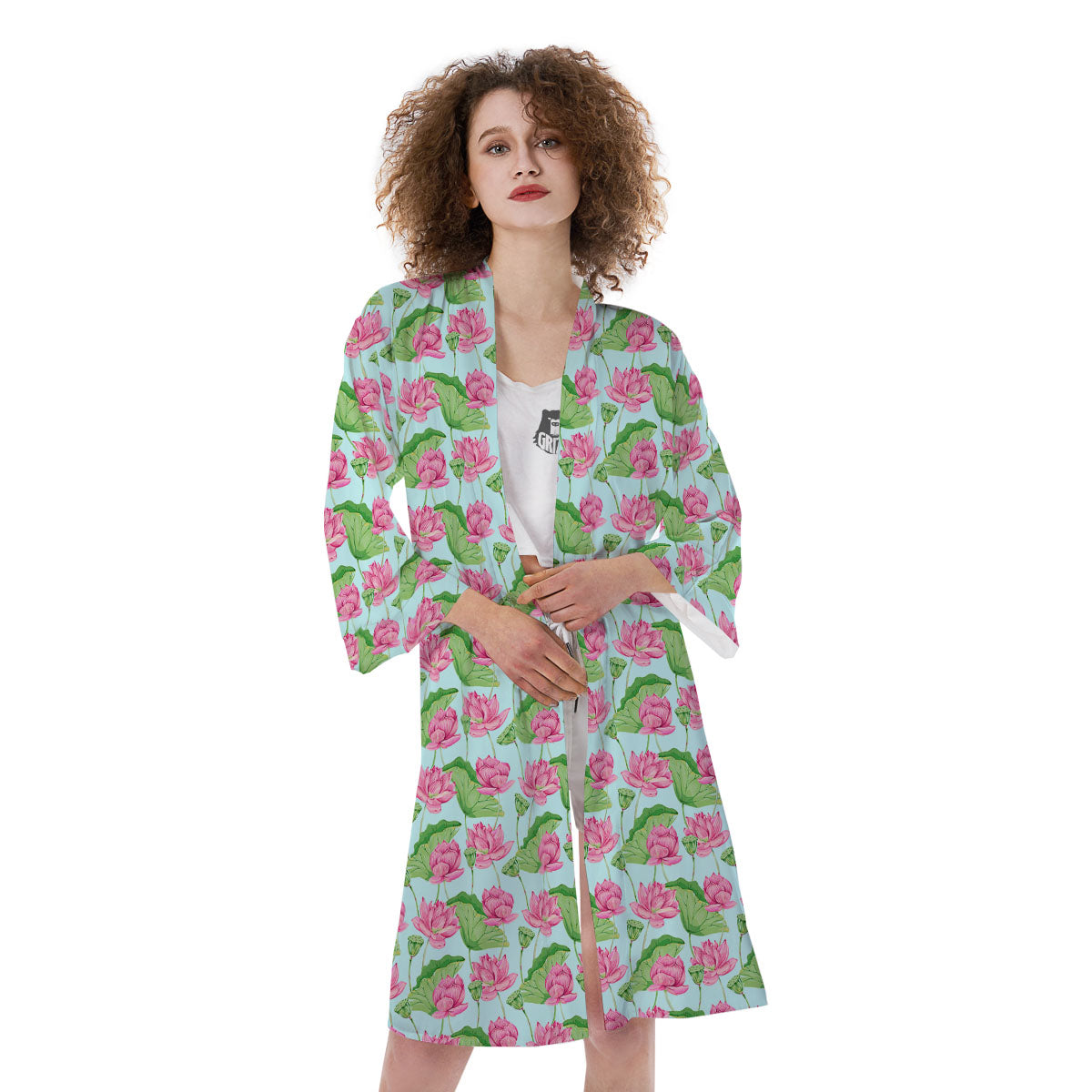 Lotus Leaf And Flower On The Water Print Pattern Kimono-grizzshop