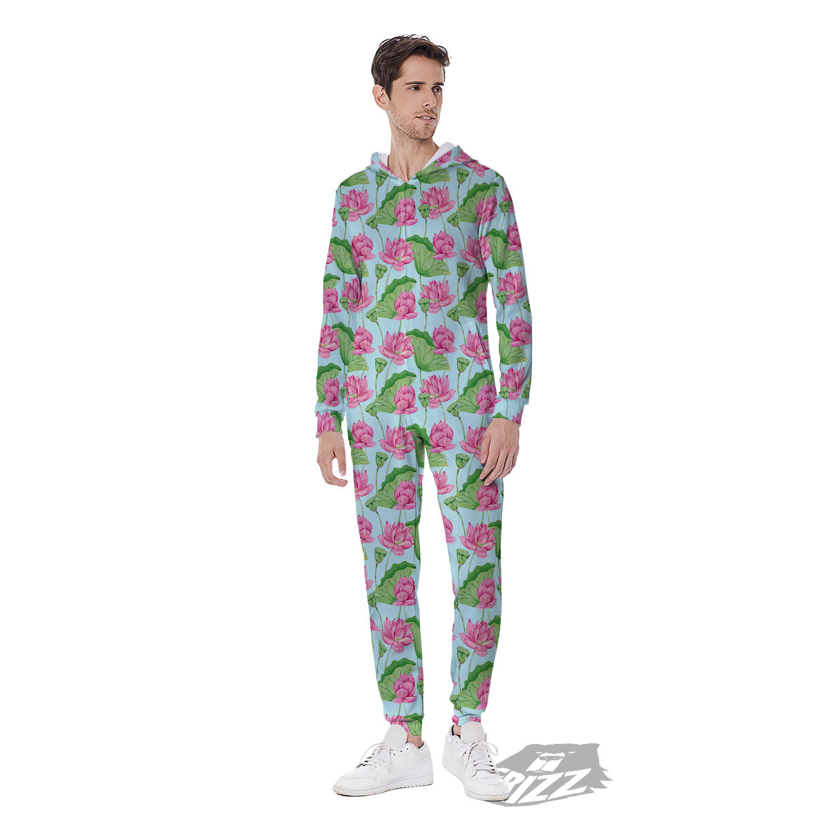 Lotus Leaf And Flower On The Water Print Pattern Men's Jumpsuit-grizzshop