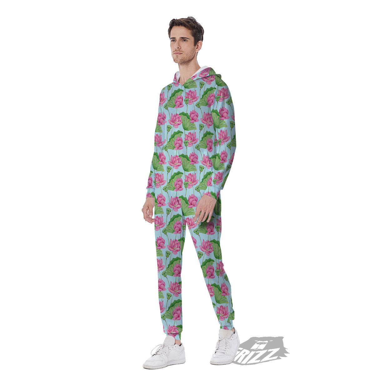 Lotus Leaf And Flower On The Water Print Pattern Men's Jumpsuit-grizzshop