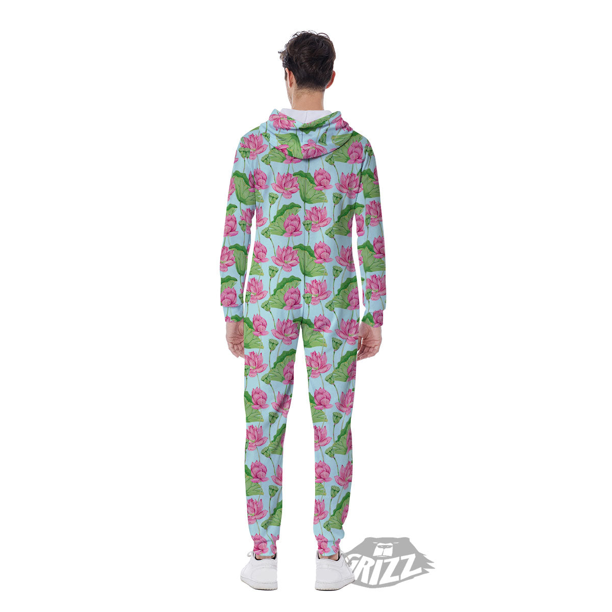 Lotus Leaf And Flower On The Water Print Pattern Men's Jumpsuit-grizzshop
