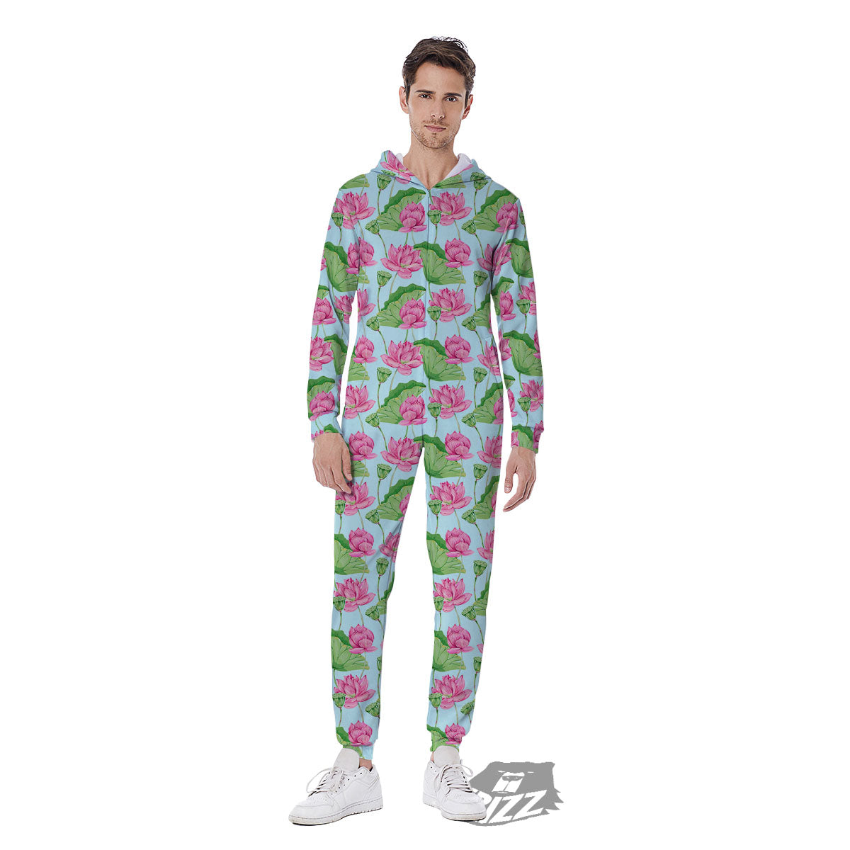 Lotus Leaf And Flower On The Water Print Pattern Men's Jumpsuit-grizzshop