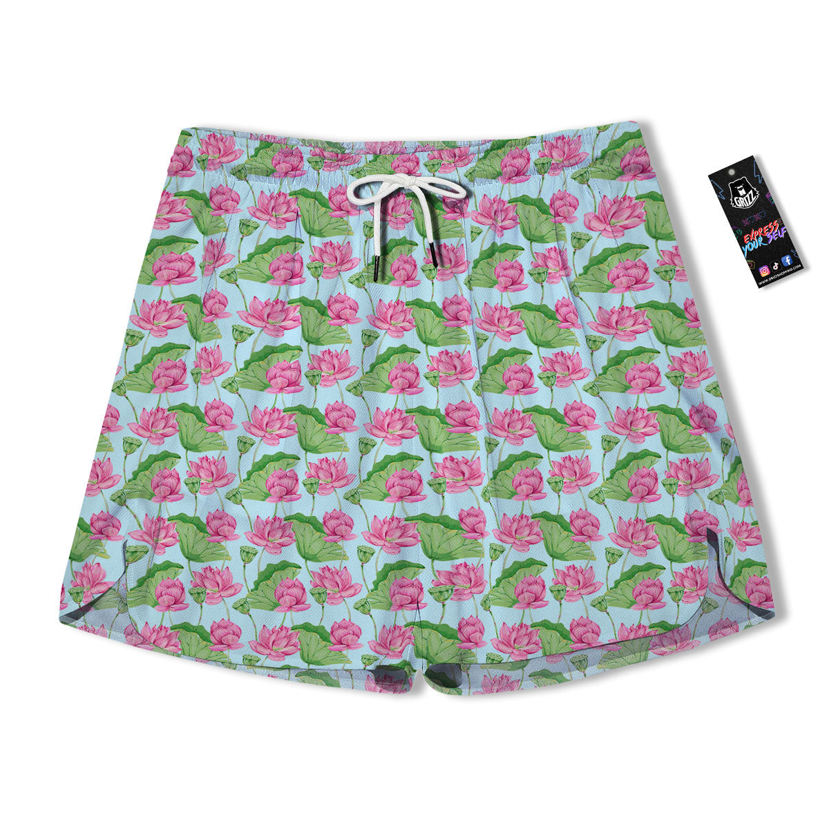 Lotus Leaf And Flower On The Water Print Pattern Men's Running Shorts-grizzshop