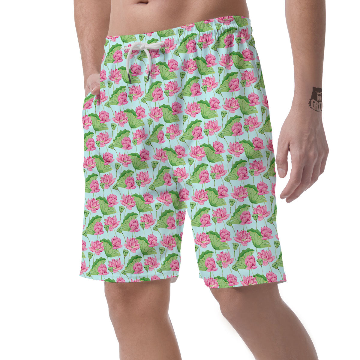 Lotus Leaf And Flower On The Water Print Pattern Men's Shorts-grizzshop