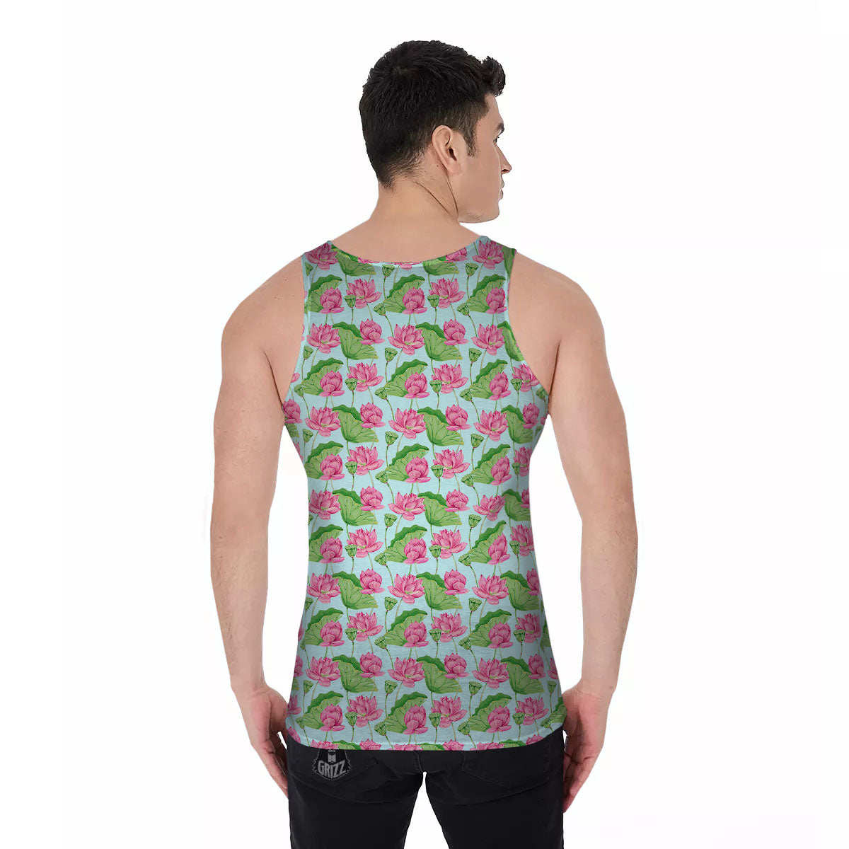 Lotus Leaf And Flower On The Water Print Pattern Men's Tank Top-grizzshop