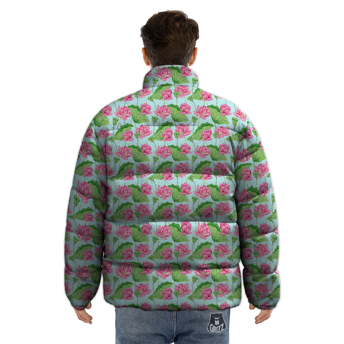 Lotus Leaf And Flower On The Water Print Pattern Puffer Jacket-grizzshop