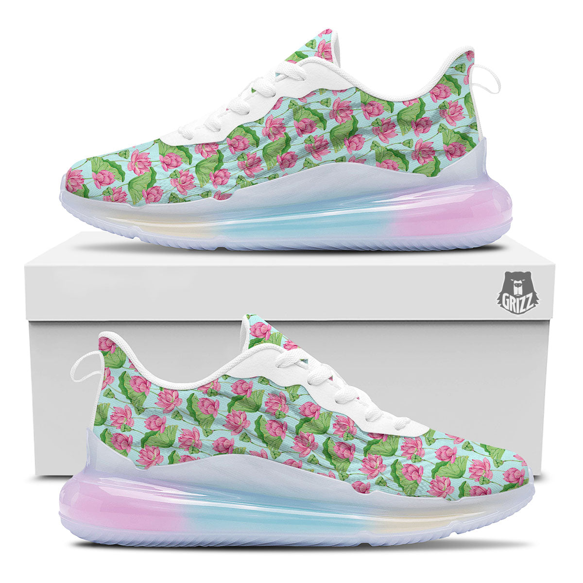 Lotus Leaf And Flower On The Water Print Pattern Running Sneakers-grizzshop