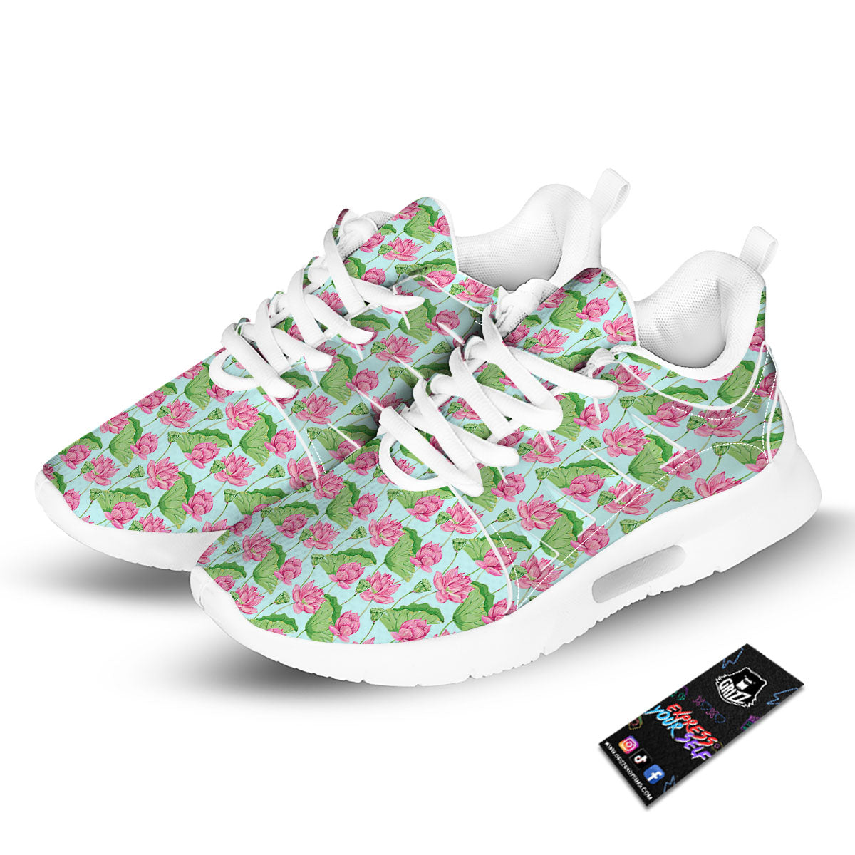 Lotus Leaf And Flower On The Water Print Pattern Tennis Shoes-grizzshop