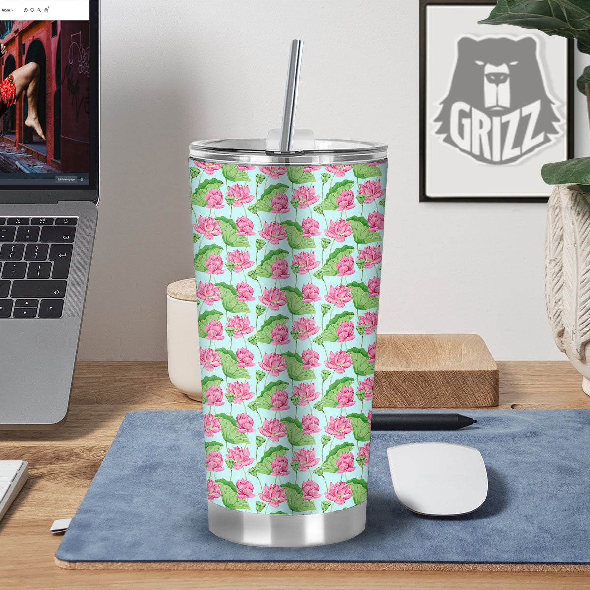 Lotus Leaf And Flower On The Water Print Pattern Tumbler-grizzshop