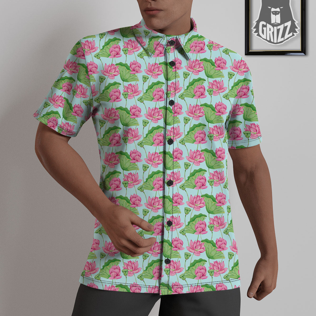 Lotus Leaf And Flower On The Water Print Pattern Untucked Shirts-grizzshop