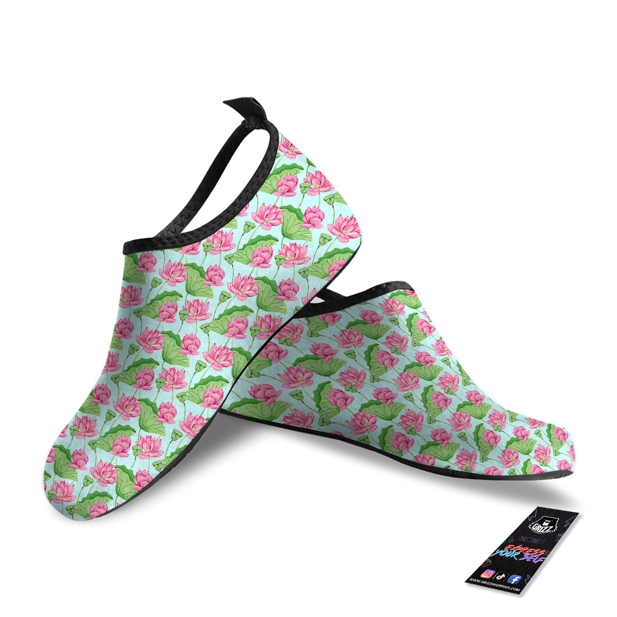 Lotus Leaf And Flower On The Water Print Pattern Water Shoes-grizzshop