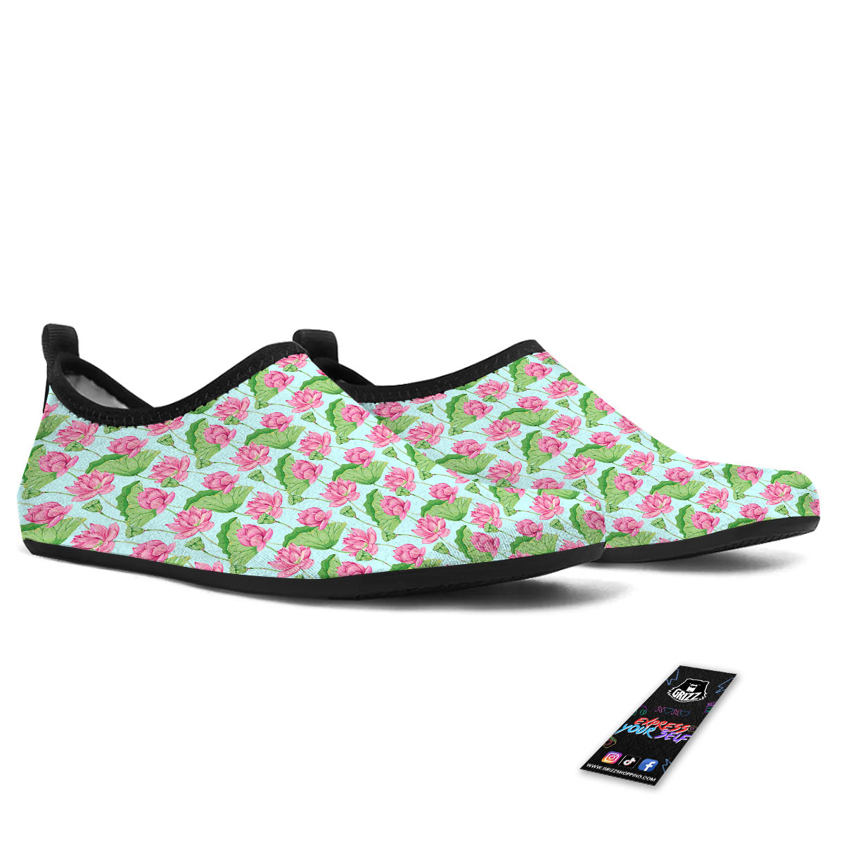 Lotus Leaf And Flower On The Water Print Pattern Water Shoes-grizzshop