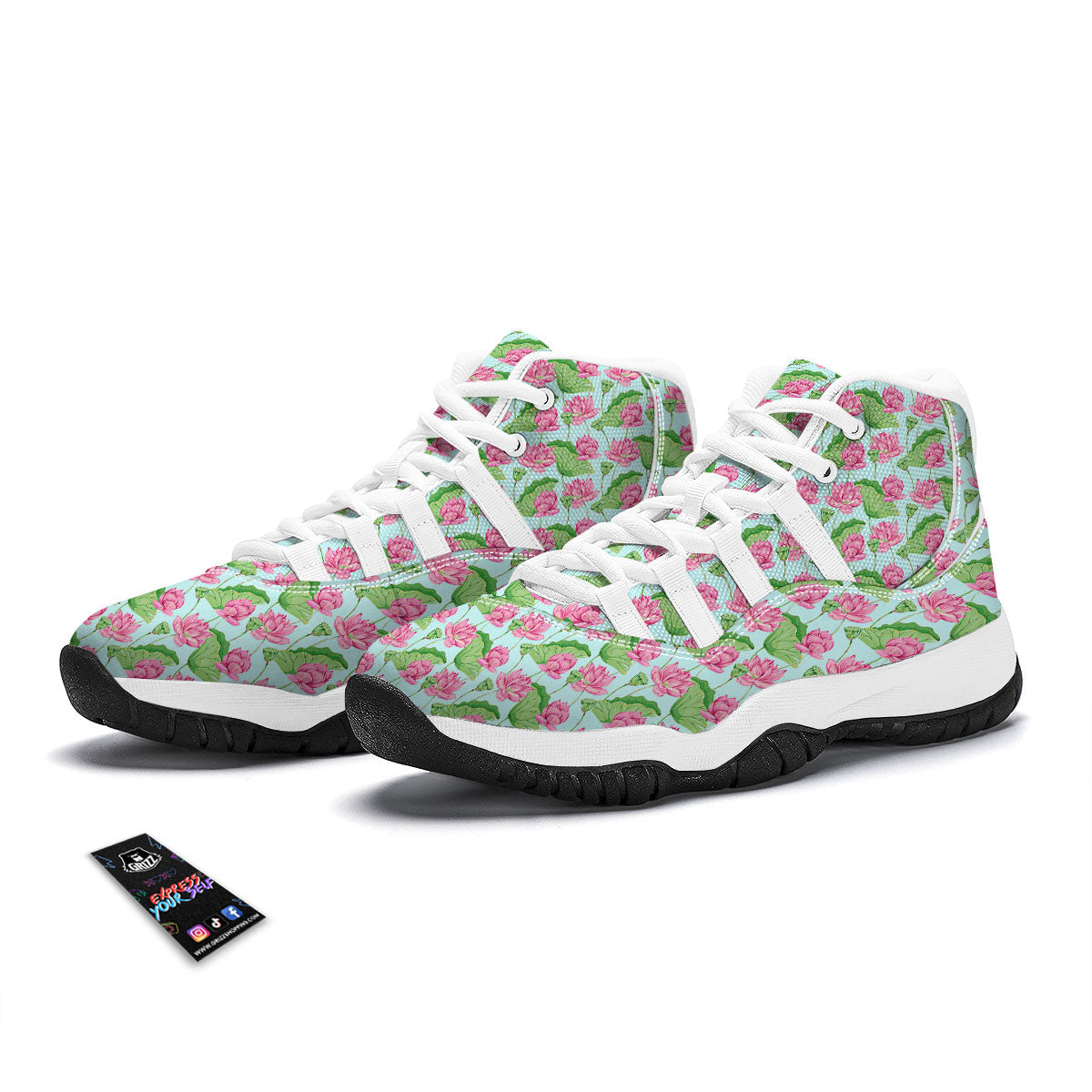 Lotus Leaf And Flower On The Water Print Pattern White Bball Shoes-grizzshop