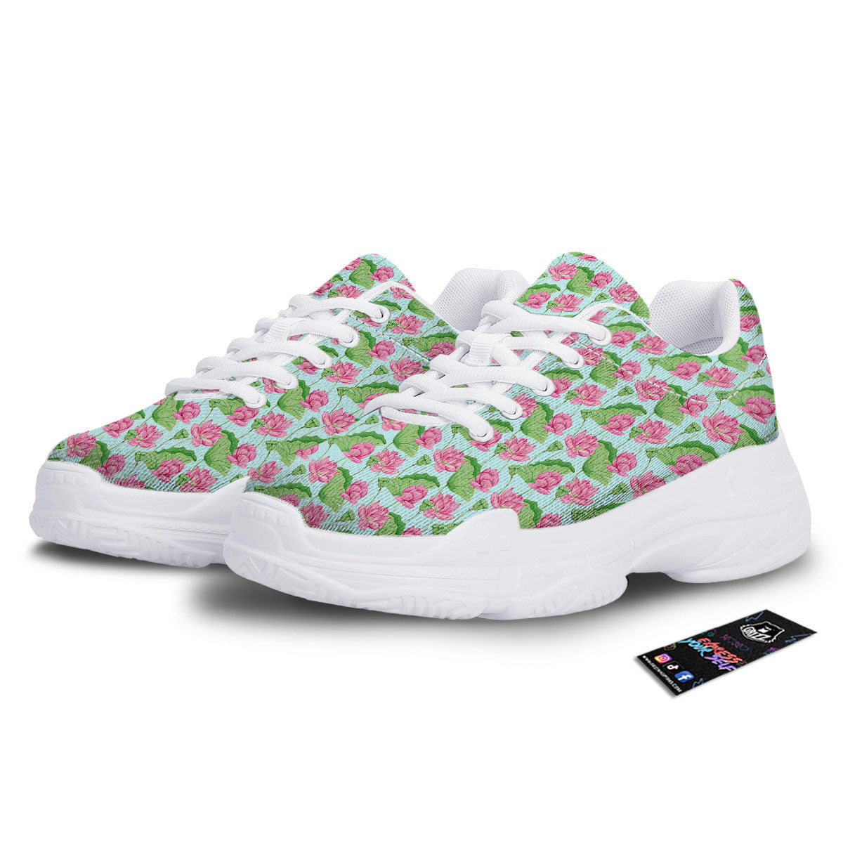 Lotus Leaf And Flower On The Water Print Pattern White Chunky Shoes-grizzshop