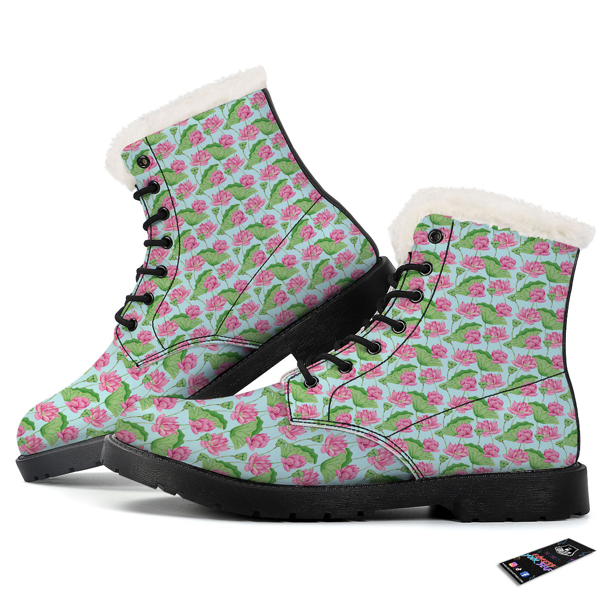 Lotus Leaf And Flower On The Water Print Pattern Winter Boots-grizzshop
