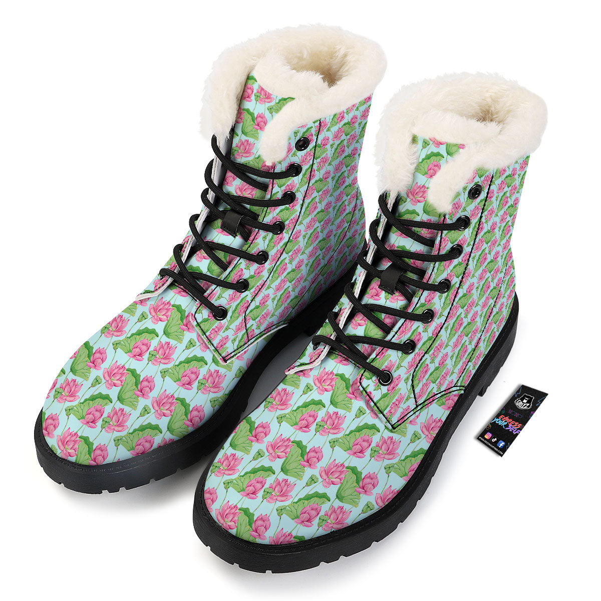 Lotus Leaf And Flower On The Water Print Pattern Winter Boots-grizzshop