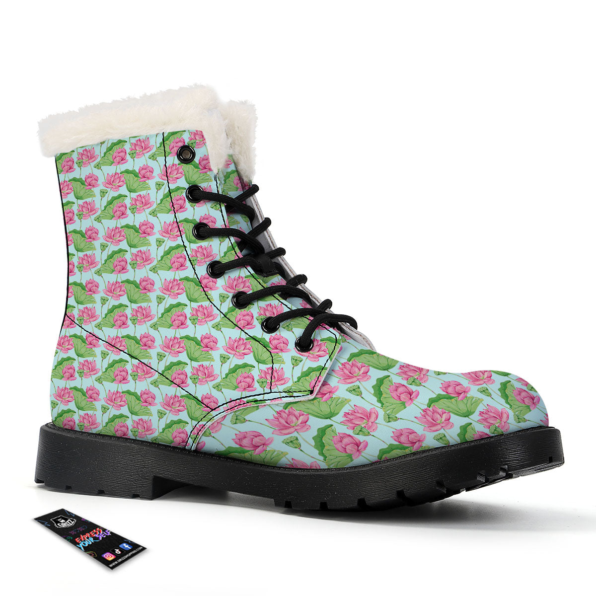 Lotus Leaf And Flower On The Water Print Pattern Winter Boots-grizzshop