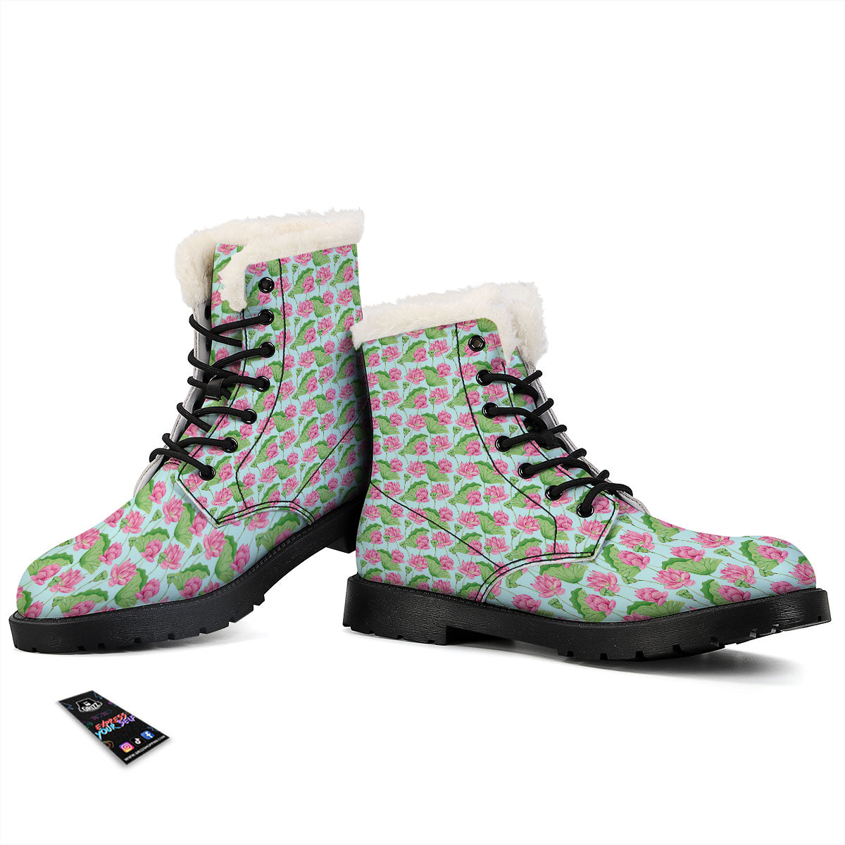 Lotus Leaf And Flower On The Water Print Pattern Winter Boots-grizzshop