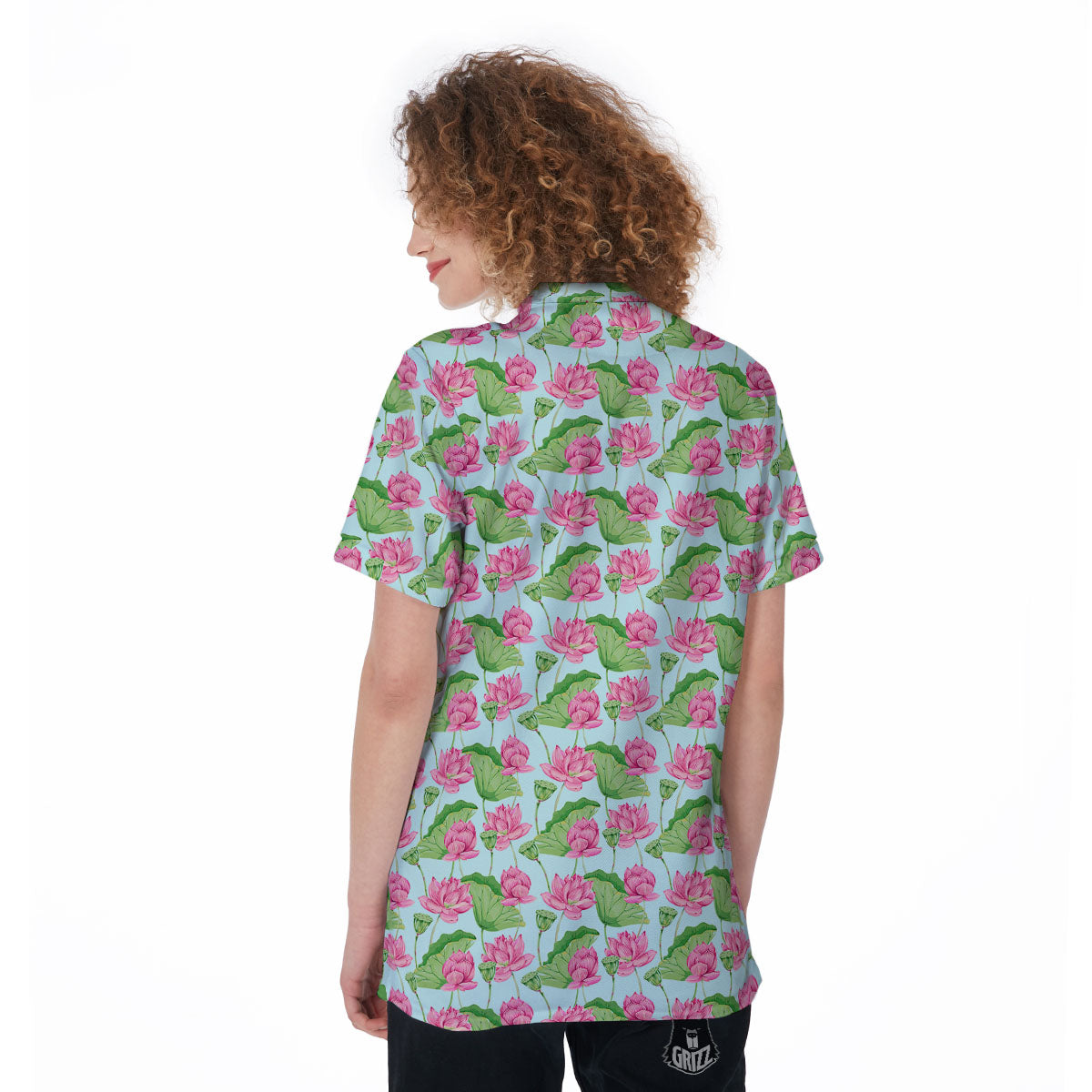 Lotus Leaf And Flower On The Water Print Pattern Women's Golf Shirts-grizzshop