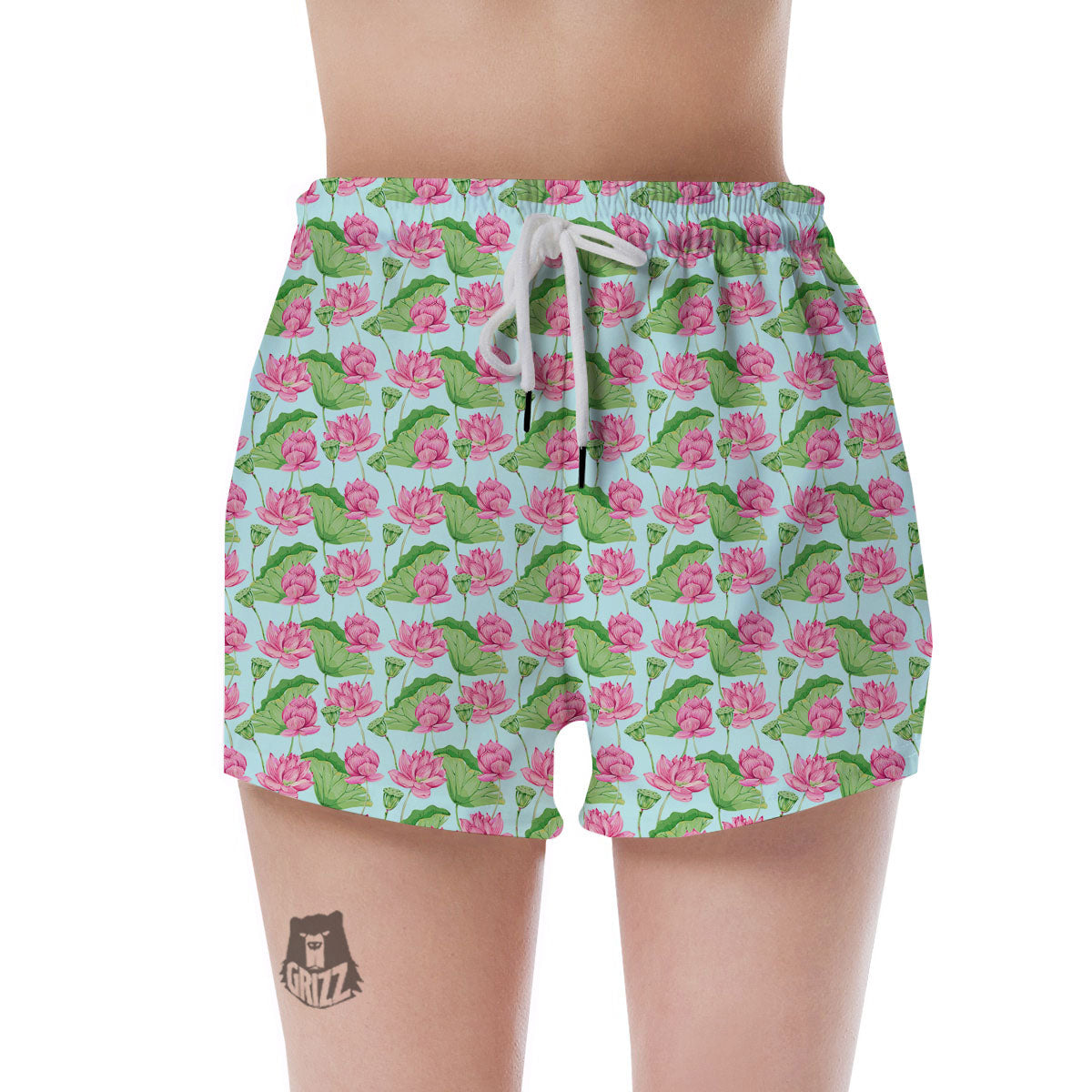 Lotus Leaf And Flower On The Water Print Pattern Women's Shorts-grizzshop