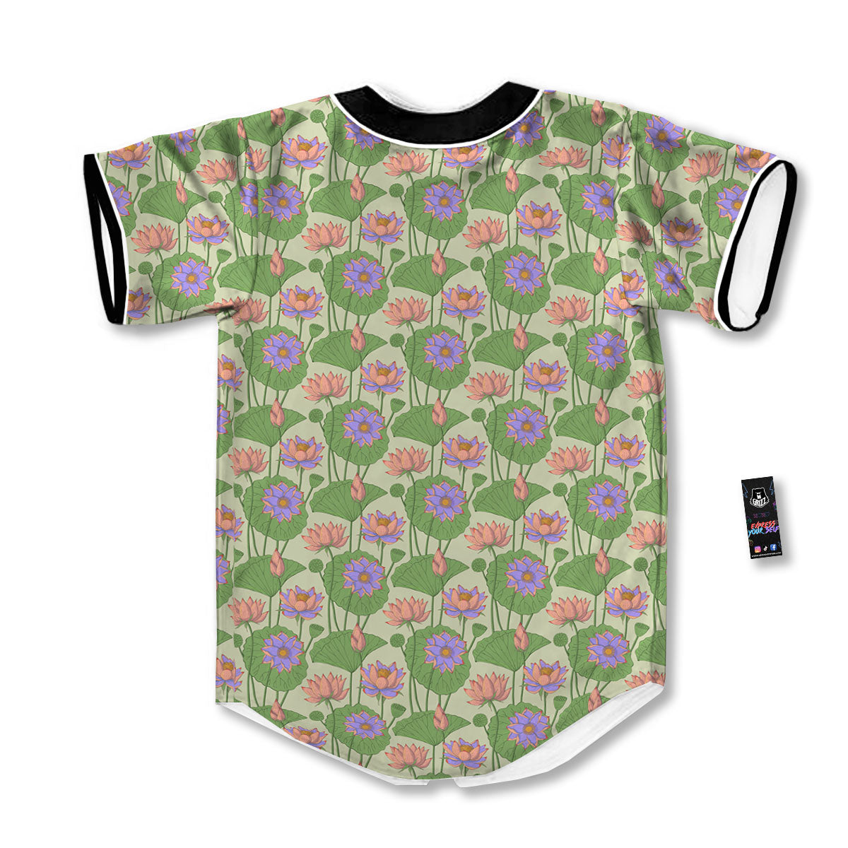 Lotus Leaf And Flower Print Pattern Baseball Jersey-grizzshop