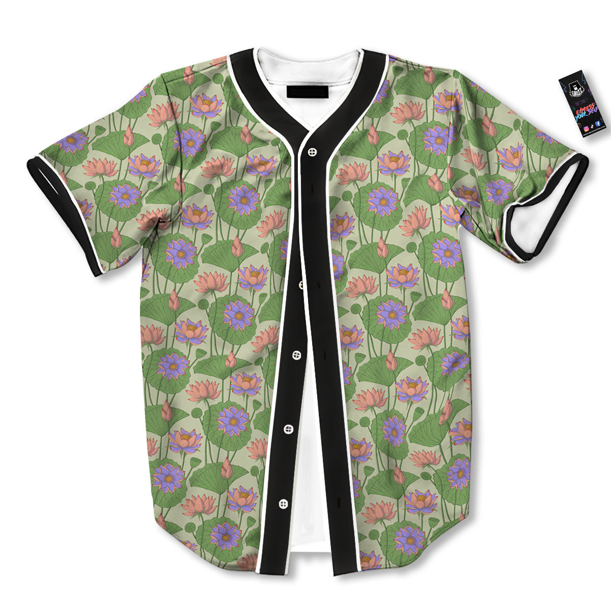 Lotus Leaf And Flower Print Pattern Baseball Jersey-grizzshop