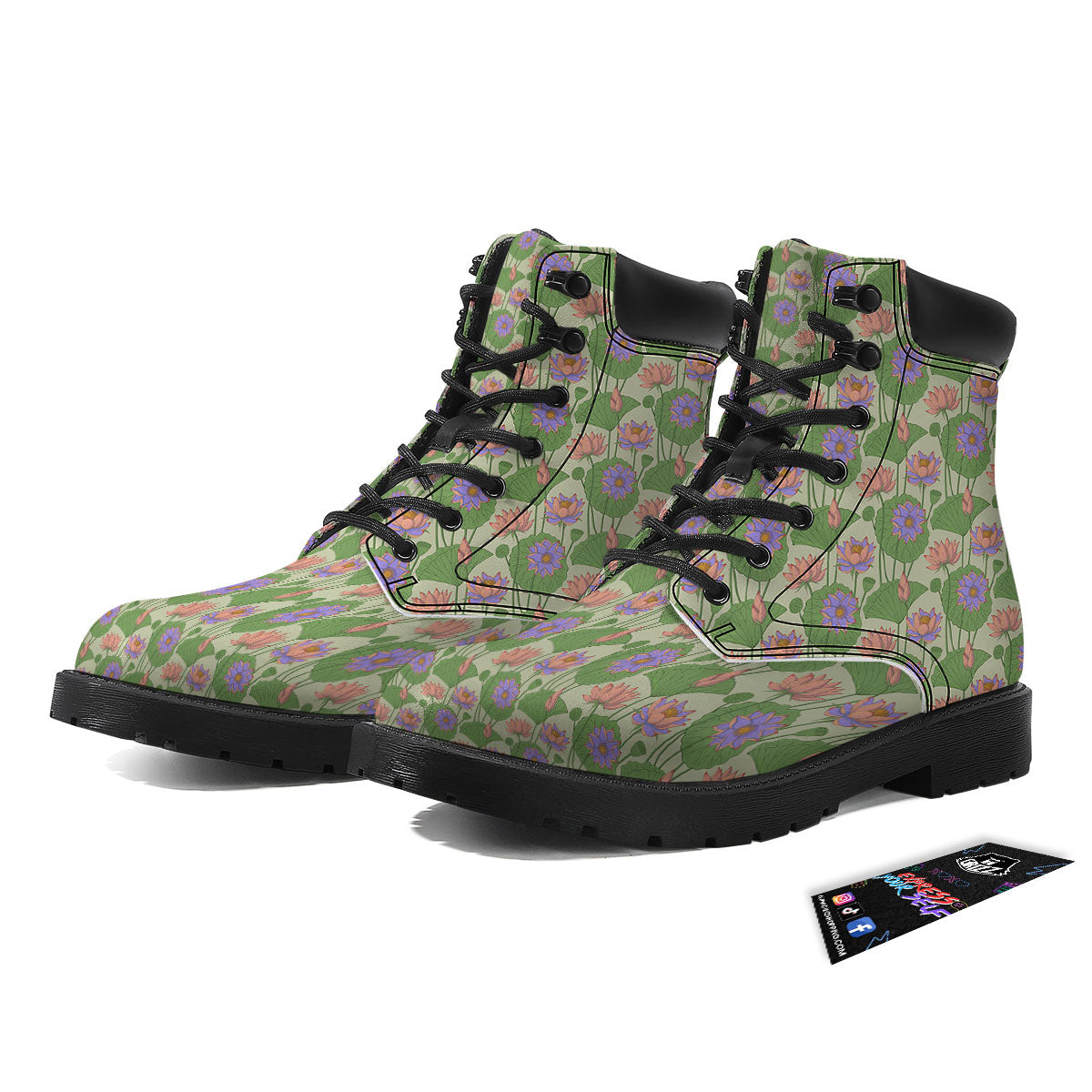 Lotus Leaf And Flower Print Pattern Boots-grizzshop