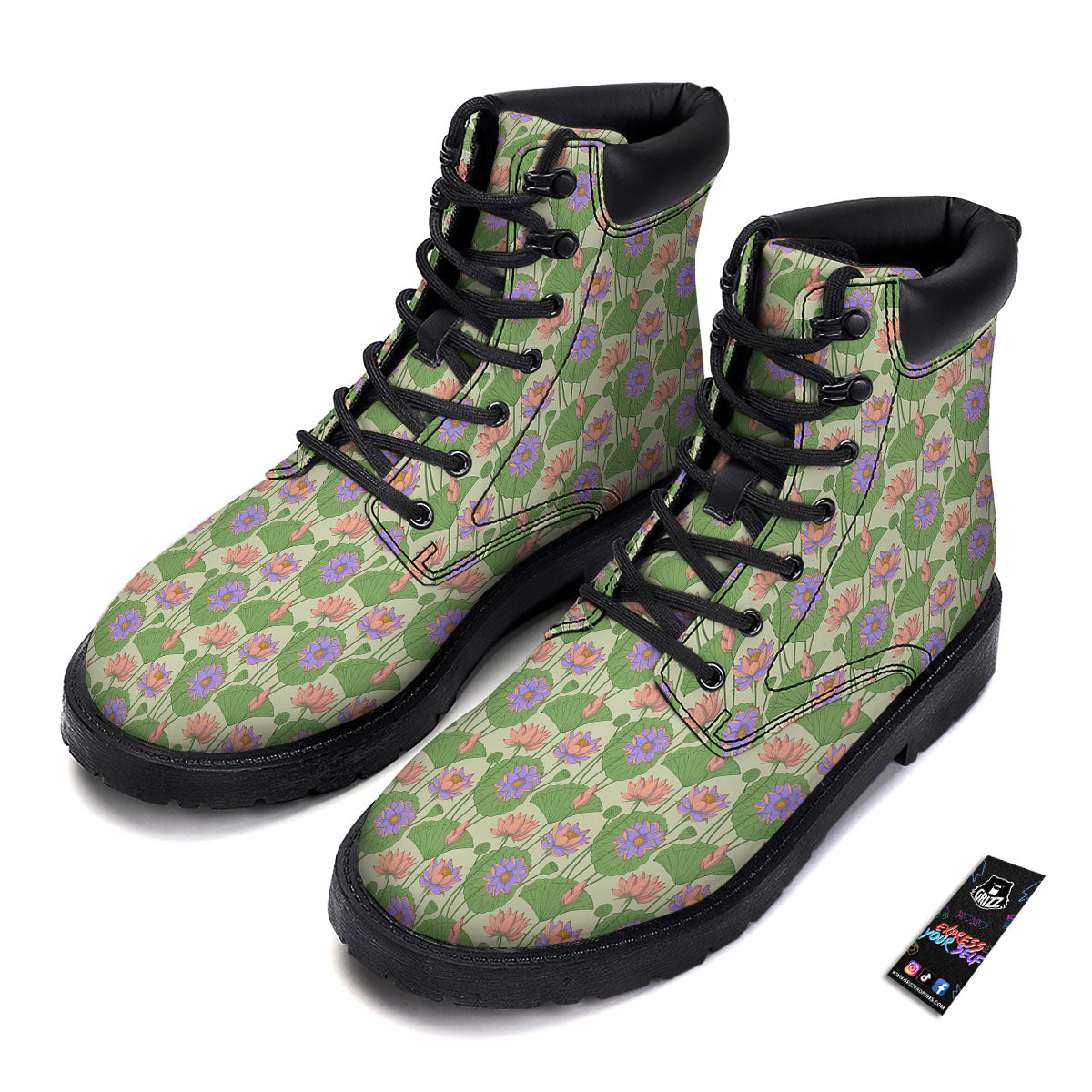 Lotus Leaf And Flower Print Pattern Boots-grizzshop