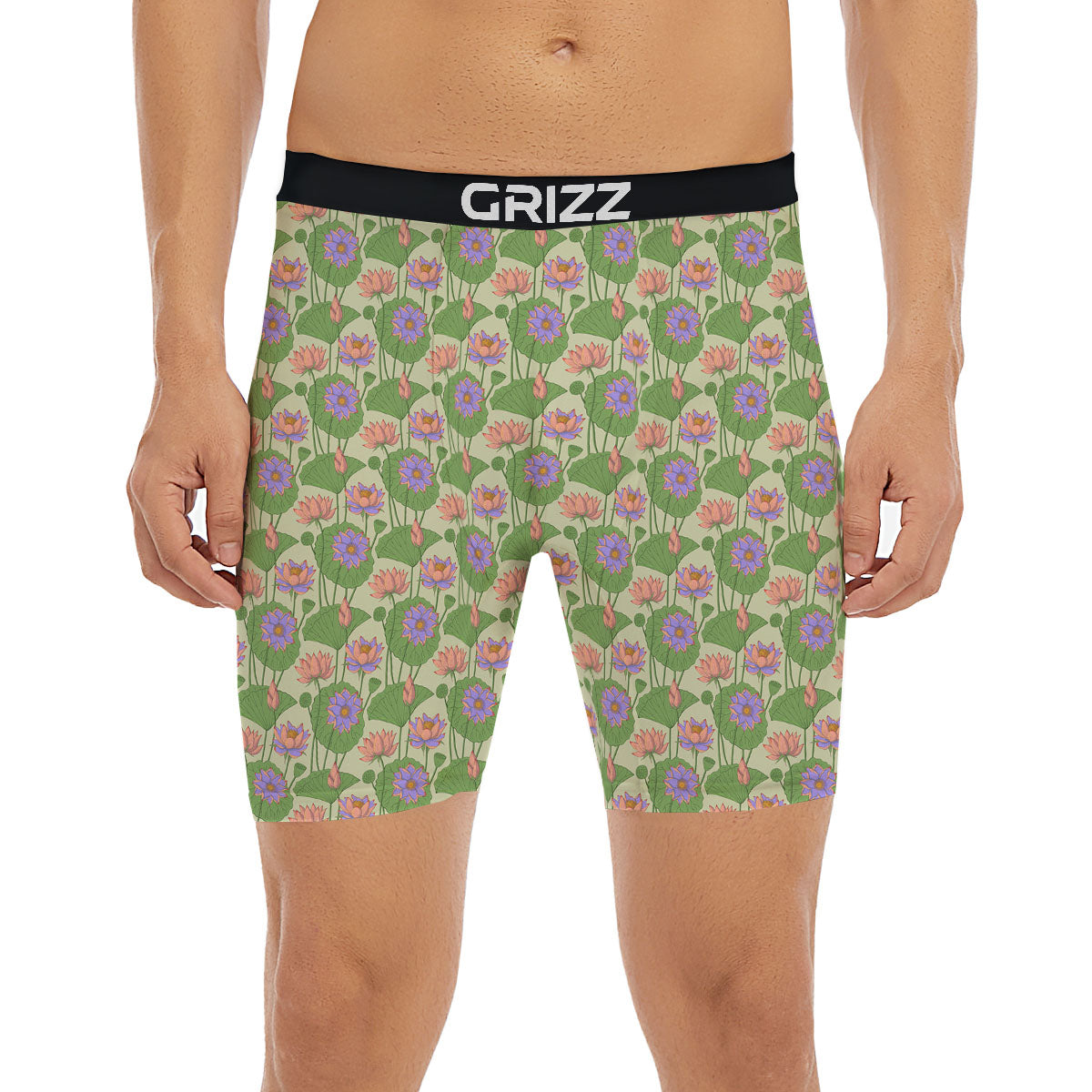 Lotus Leaf And Flower Print Pattern Boxer Briefs-grizzshop